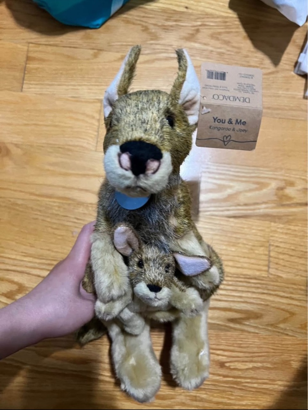 Demdaco Brown and Cream Kangaroo with Joey Plush Toy